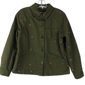 Anthropologie English Factory Pineapple Embroidered Utility Jacket Green Pockets